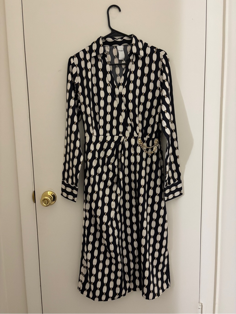 Black and White Geometric Shirt Dress with Chain Detail